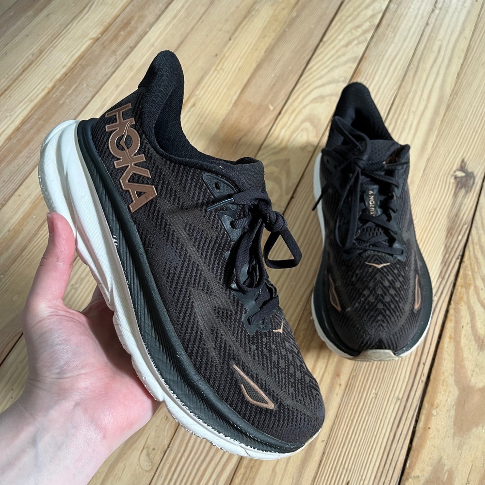 Hoka Clifton 9 Black Rose Gold athletic Running Shoes 1127896 BRGL Womens‎ 7B